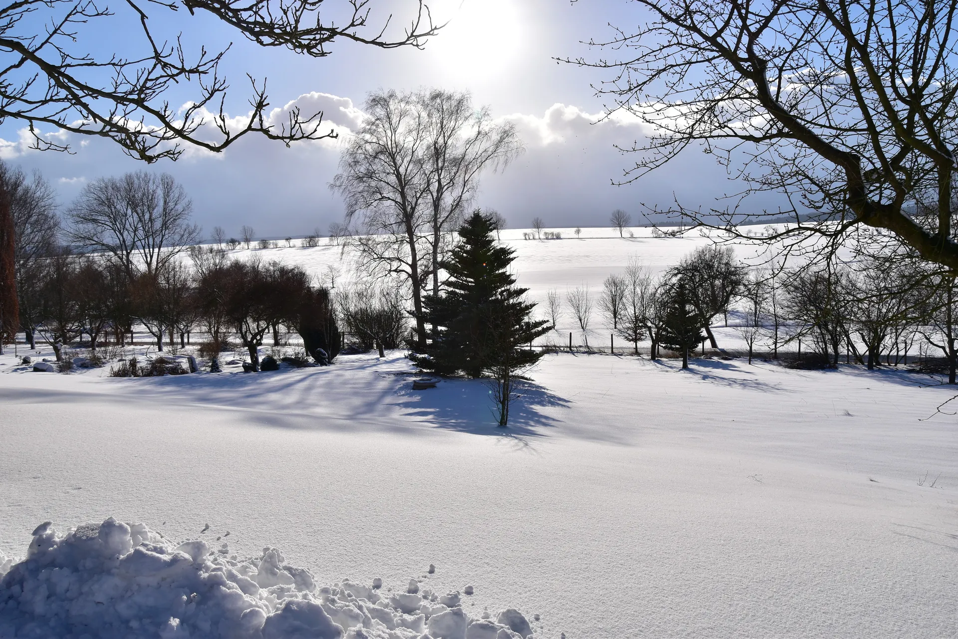 Winterlandschaft im Eichsfeld mit verschneiten Feldern
