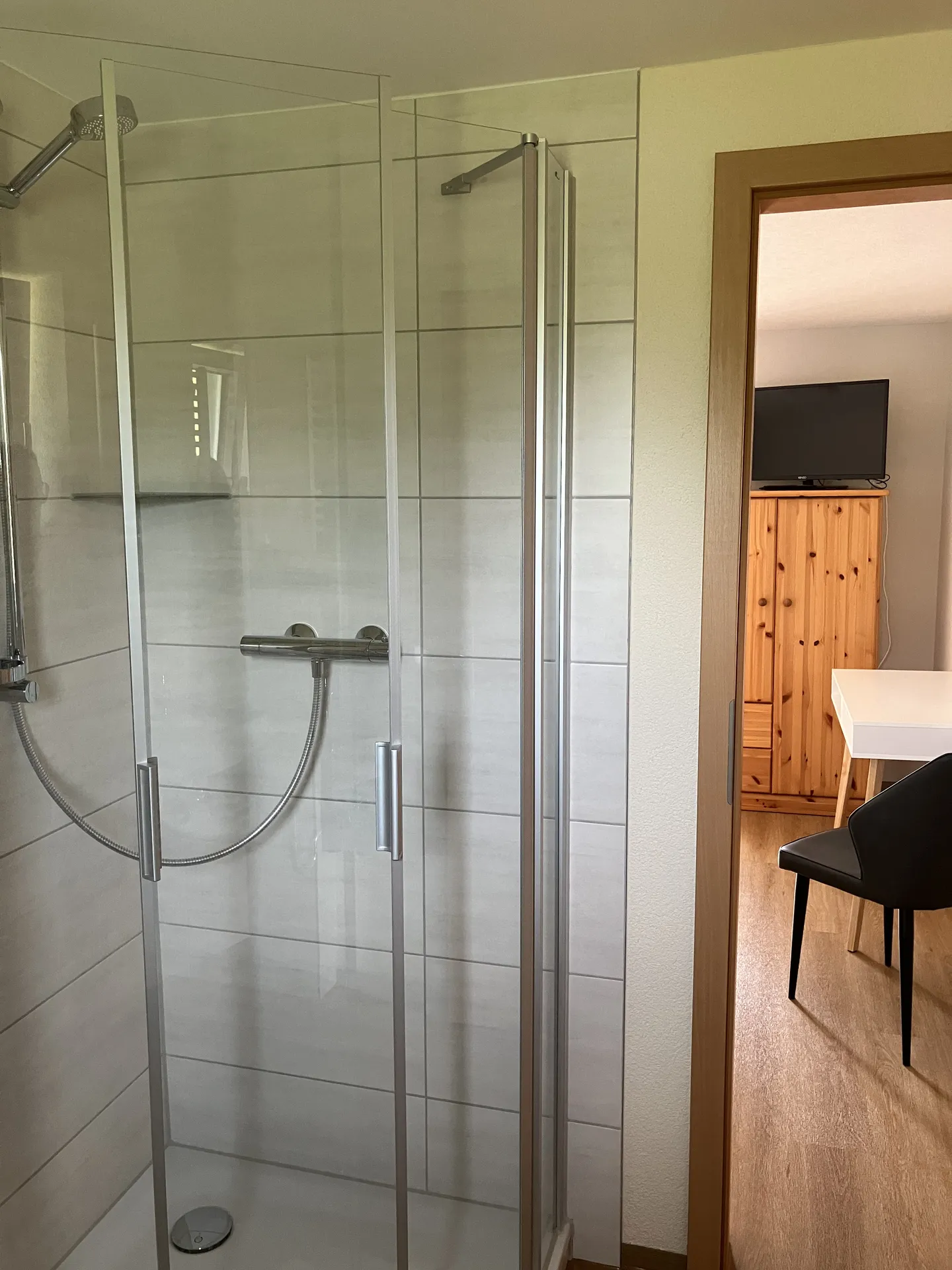 Glasdusche mit Handtuchstange