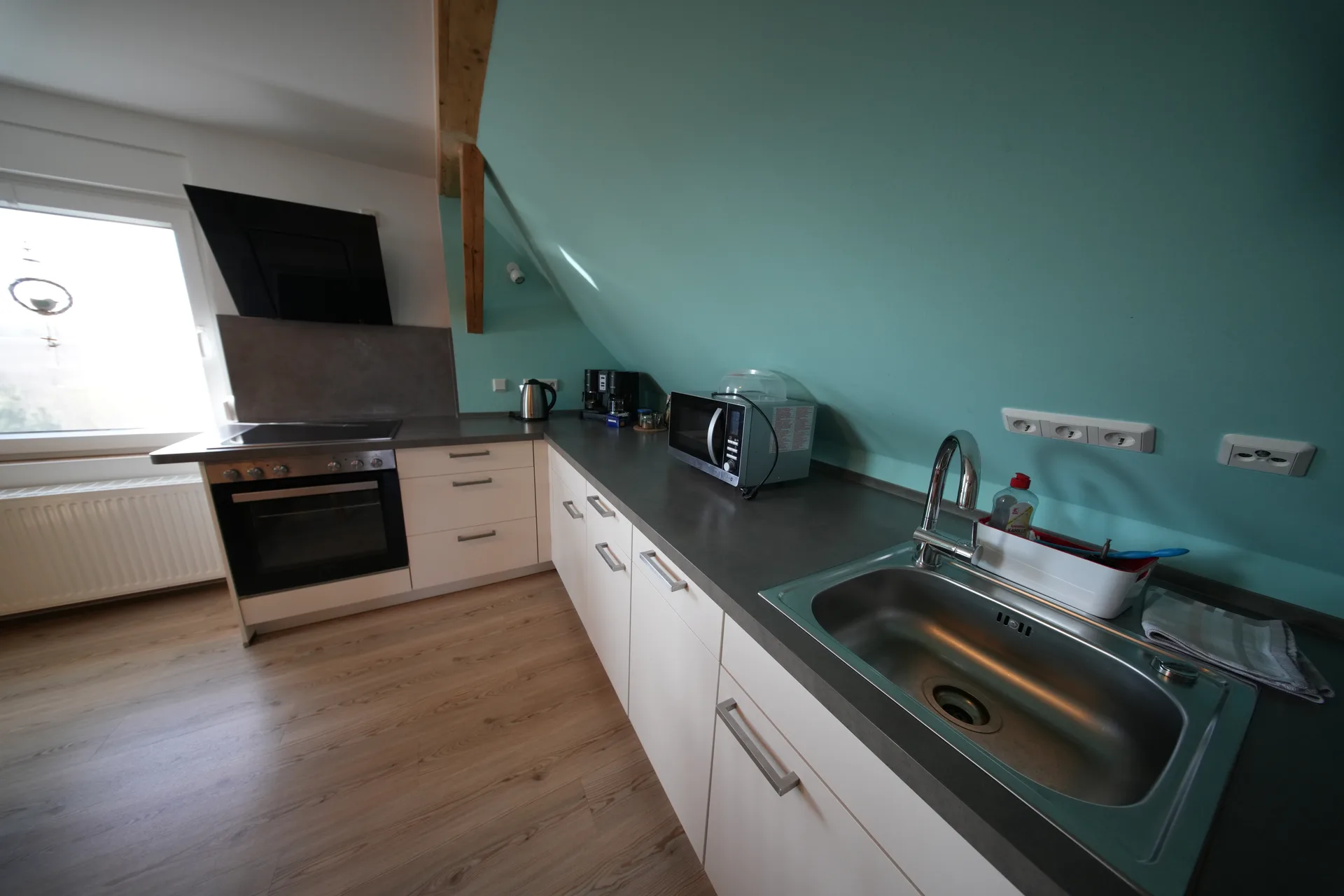 Schöne Aussicht – Kitchen with stove, oven, microwave and sink